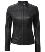 Womens Black Lambskin Motorcycle Jacket Dodge Edition