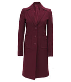 Womens Maroon Long Wool Coat