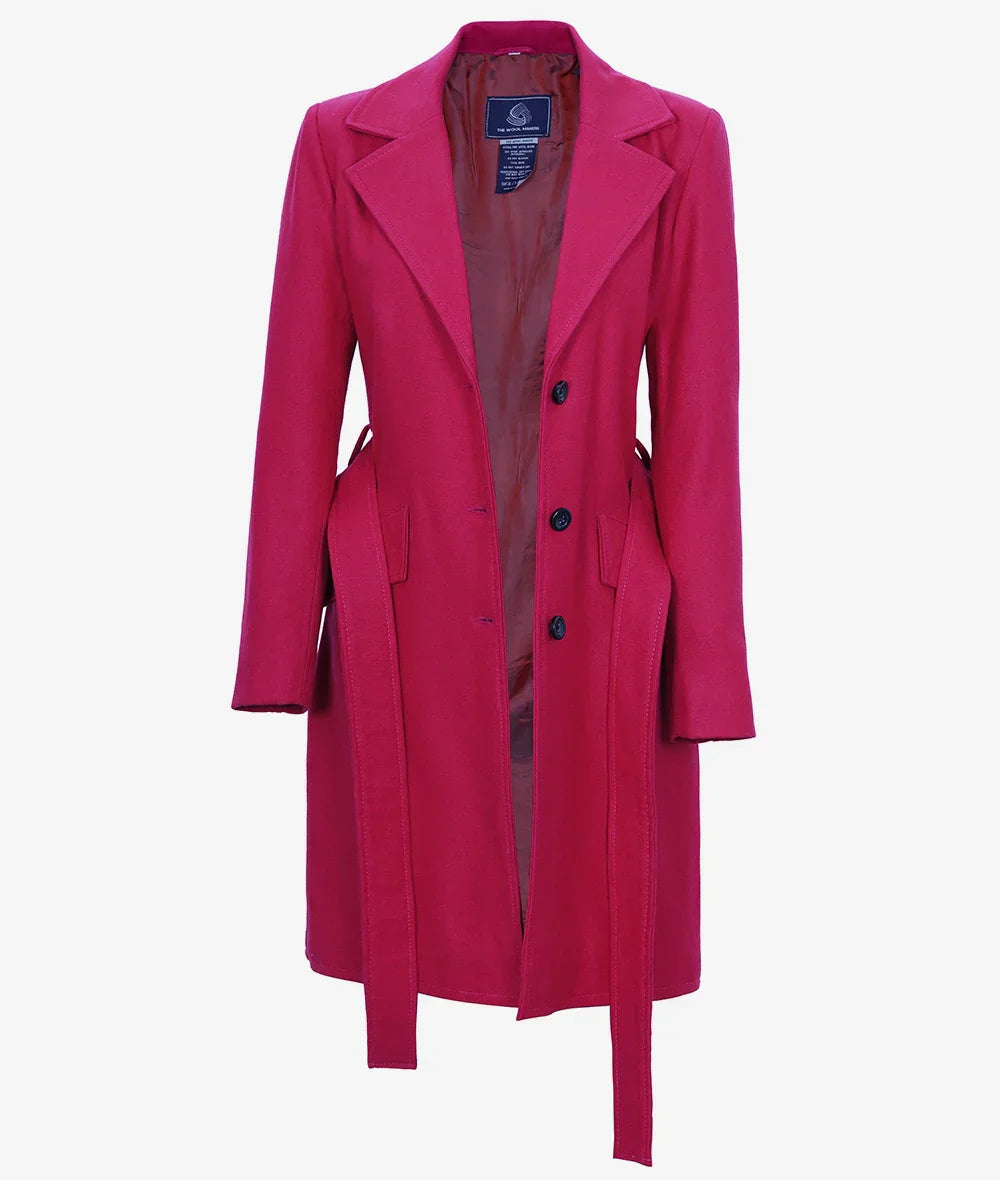 Womens Pink Wool Wrap Coat