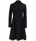 Womens Black Double Breasted Wool Trench Coat