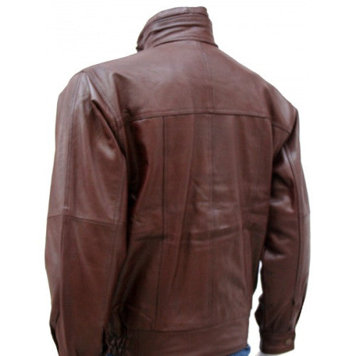 Chocolate Brown Leather Bomber Jacket Men