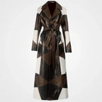 Womens Three Tone Patchwork Leather Coat