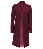Womens Maroon Long Wool Coat