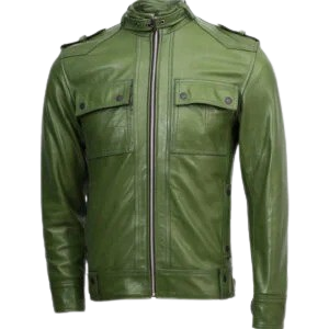 Slim Fit Men Green Biker Jacket