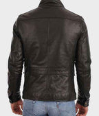 Men’s Black Biker Leather Jacket - Four Pockets