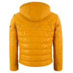 Mens Puffer Hooded Real Leather Jacket