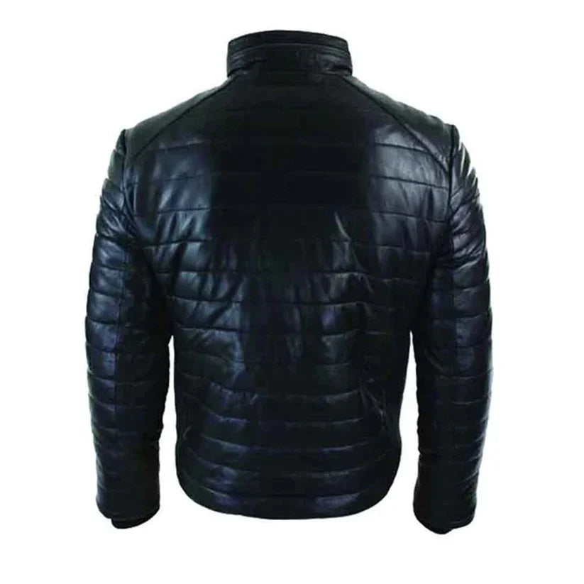 Mens Genuine Real Leather Puffer Black Jacket