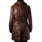 Womens Chocolate Brown Genuine Leather Trench Coat