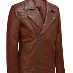 Tan leather motorcycle jacket for men
