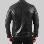 Mens Quilted Black Leather Biker Jacket
