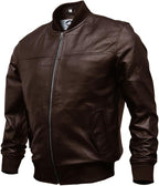 Brown Leather Bomber Sheep Jacket