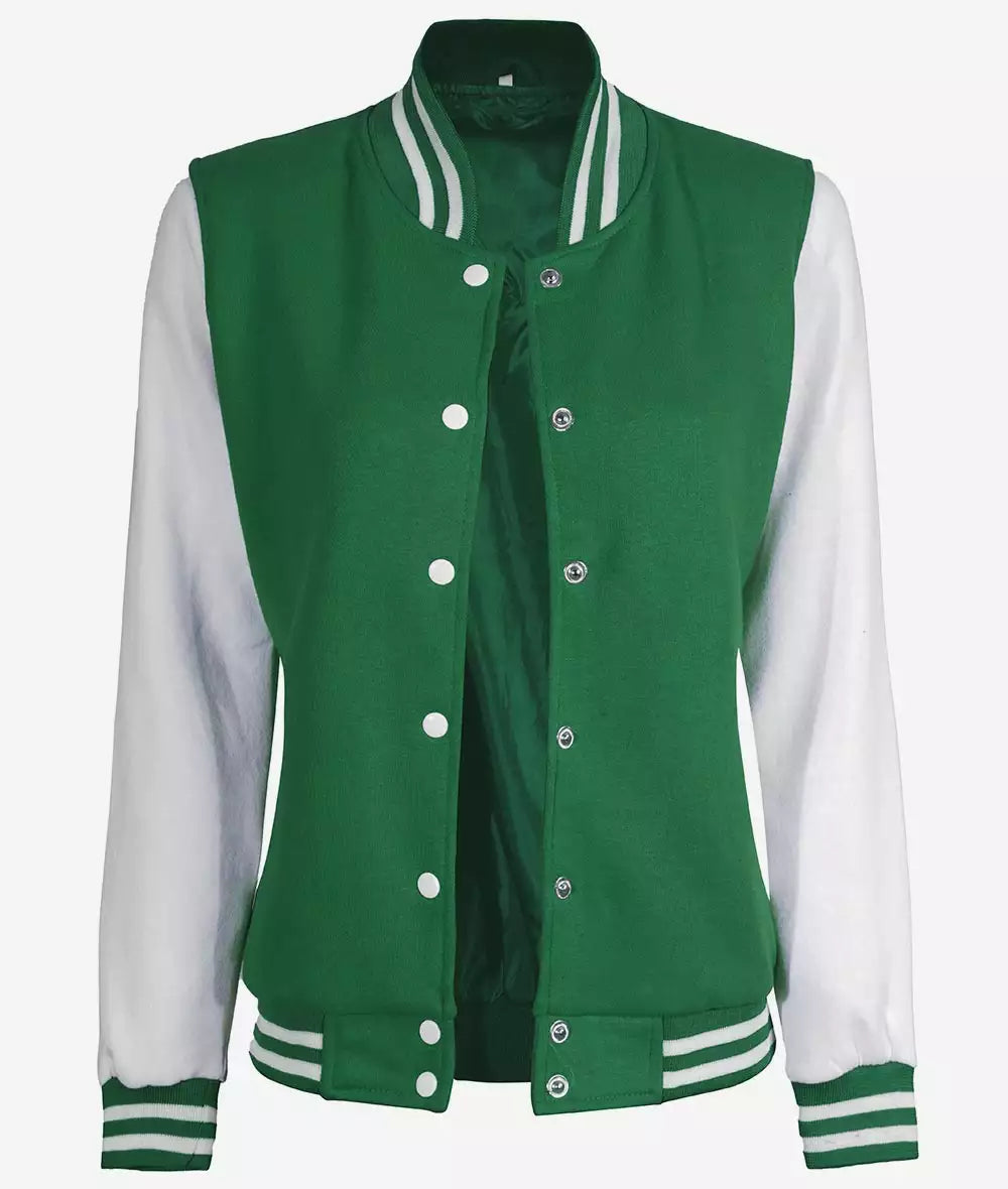 Womens Green And White Varsity Jacket – Baseball Style Jacket