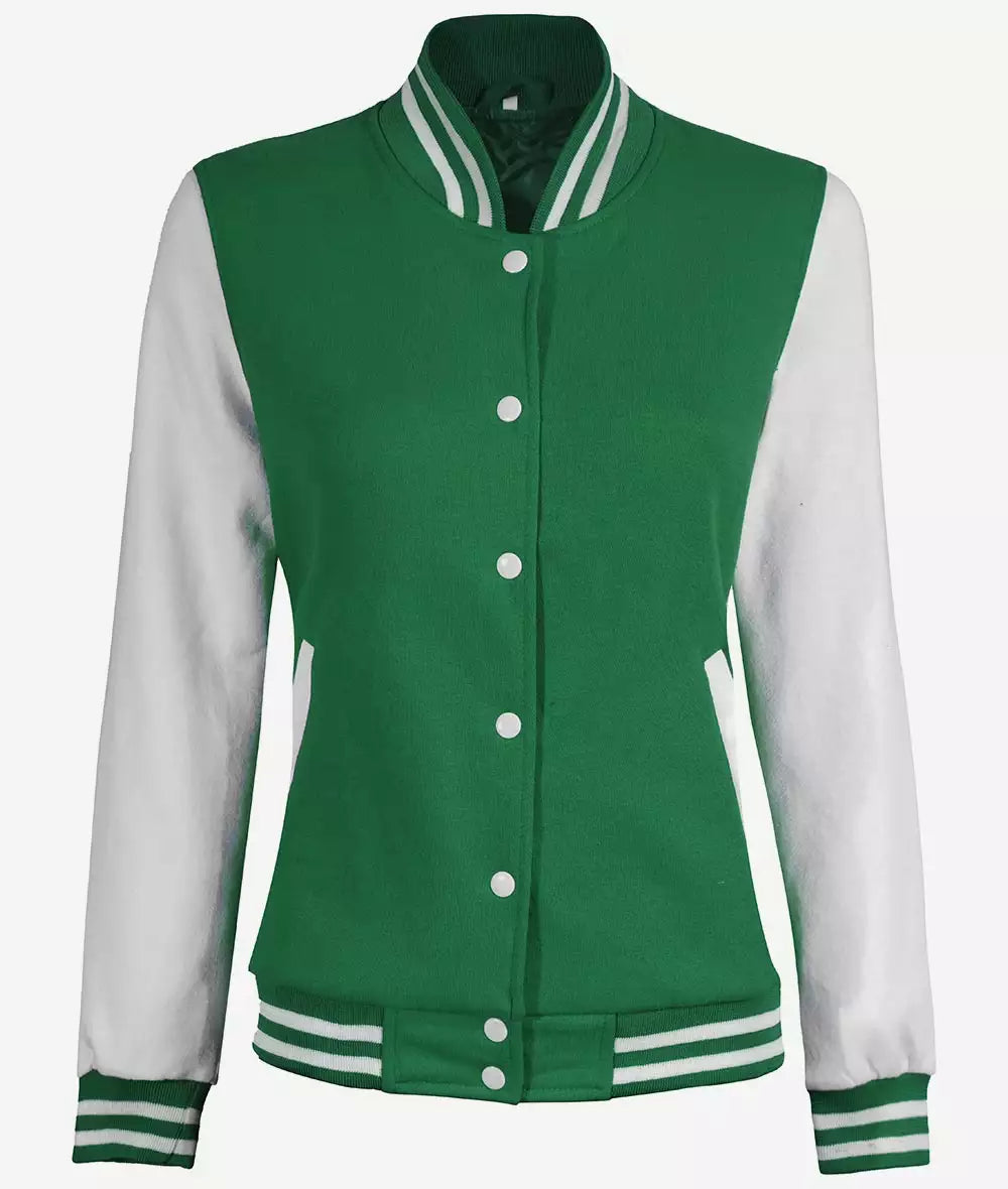 Womens Green And White Varsity Jacket – Baseball Style Jacket