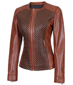 Womens Brown Cafe Racer Leather Jacket – Unique Texture