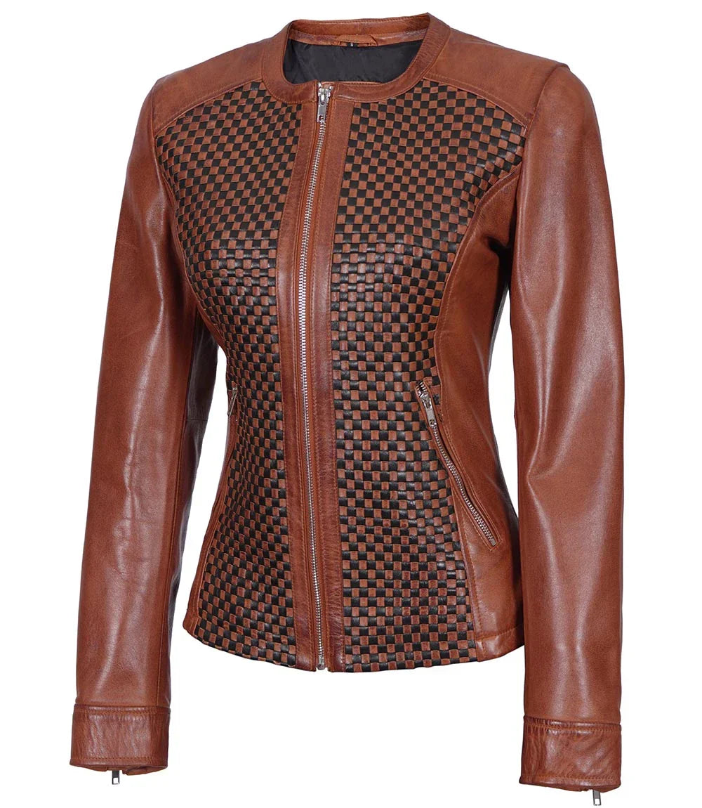Womens Brown Cafe Racer Leather Jacket – Unique Texture