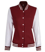 Womens Maroon White Sleeves Varsity Jacket