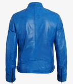 Mens Blue Lambskin Leather Cafe Racer Jacket