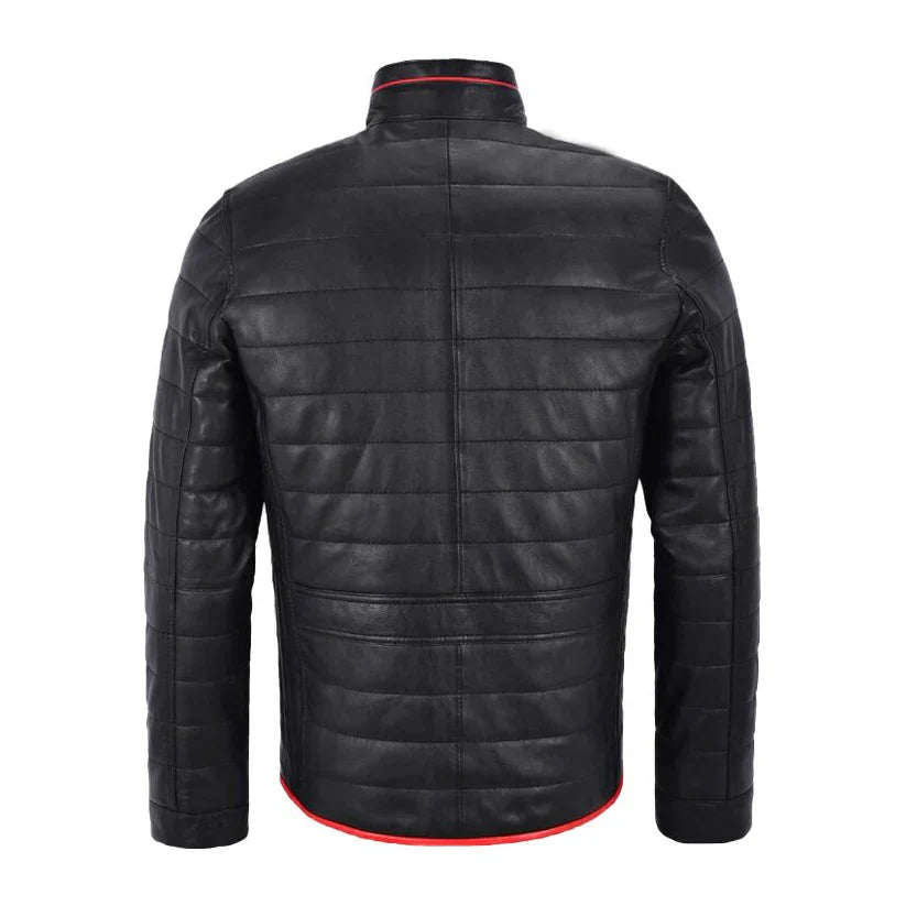 Mens Black Puffer Leather Jacket