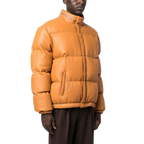 Leather Puffer Jacket Dark Camel Mens