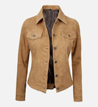 Womens Light Brown Suede Trucker Jacket