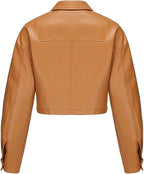 Women Faux Leather Cropped Jacket