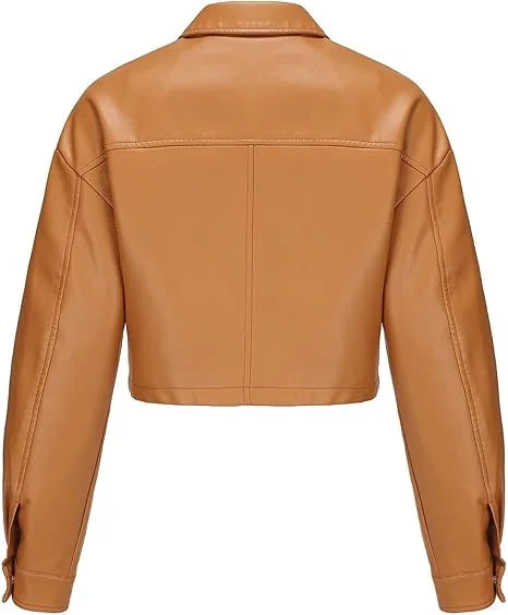 Women Faux Leather Cropped Jacket