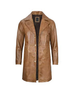 Mens Real Leather Camel Brown Car Coat