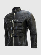 Trench Look Belted Mens Black Leather Jacket