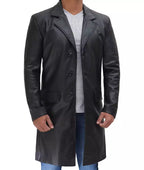 Men's Cowhide Black Long Leather Coat
