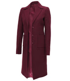 Womens Maroon Long Wool Coat