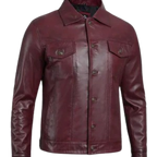 Mens Stylish Maroon Trucker Jacket – Genuine Lambskin Leather