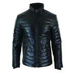 Mens Genuine Real Leather Puffer Black Jacket