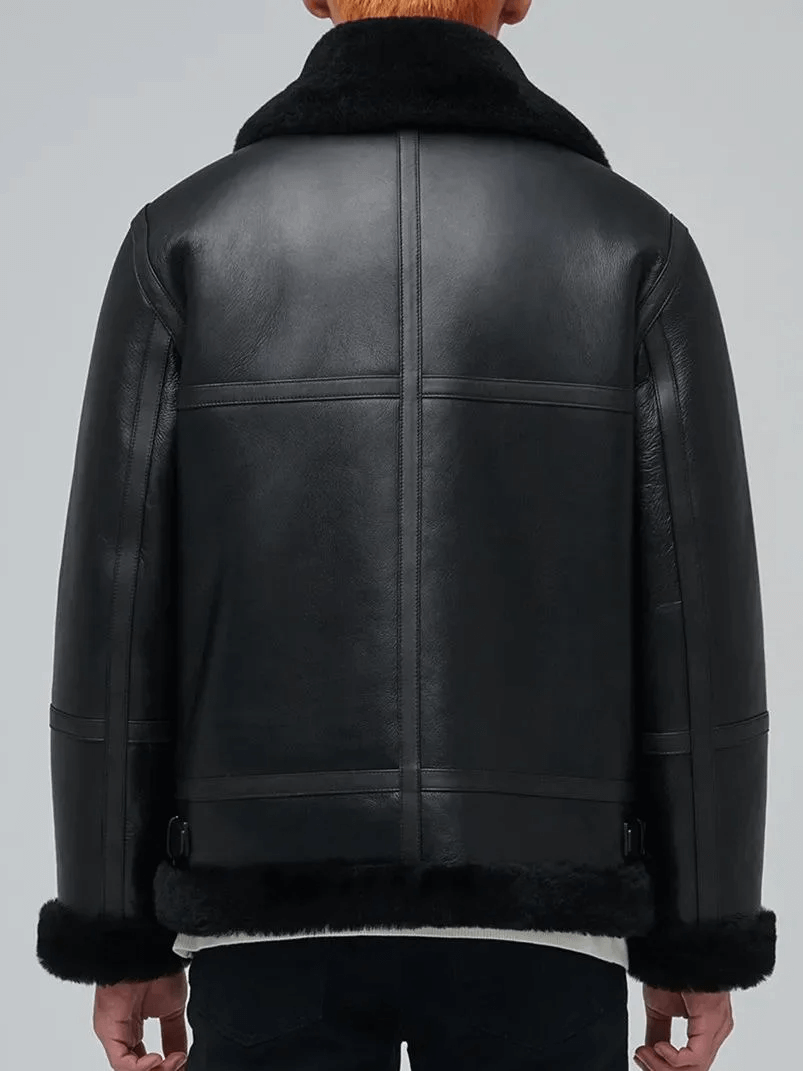 Men Aviator Black Leather Jacket
