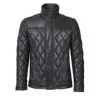 black leather winter Puffer Jacket