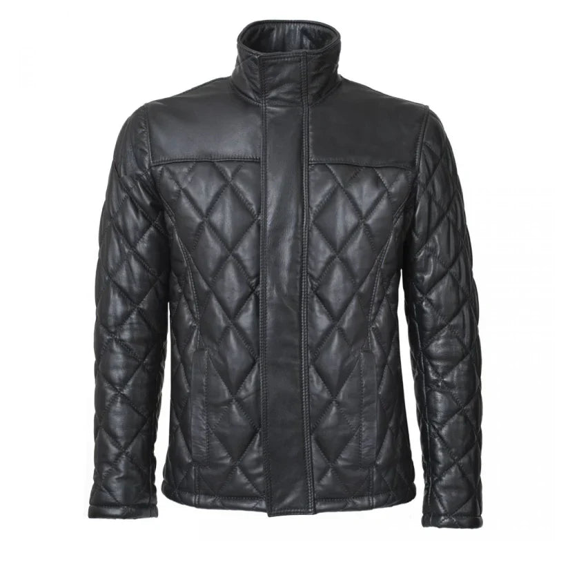 black leather winter Puffer Jacket