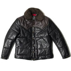 Mens Black Genuine Leather Padded Jacket