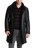 Mens Black Shearling Leather Trench Coat