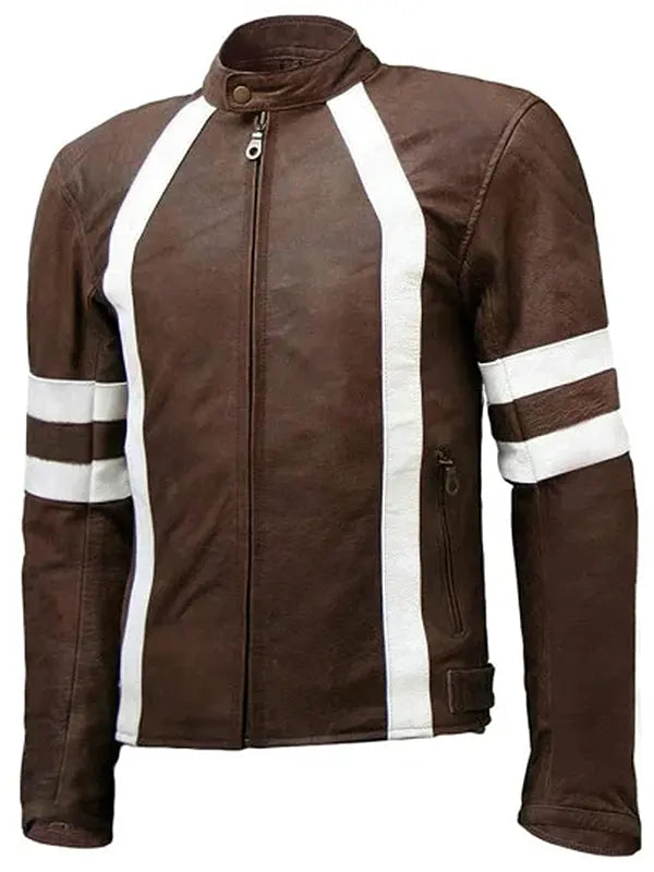 Mens Brown Cafe Racer Leather Jacket