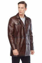 Mens Vintage Brown Leather Trench Coat