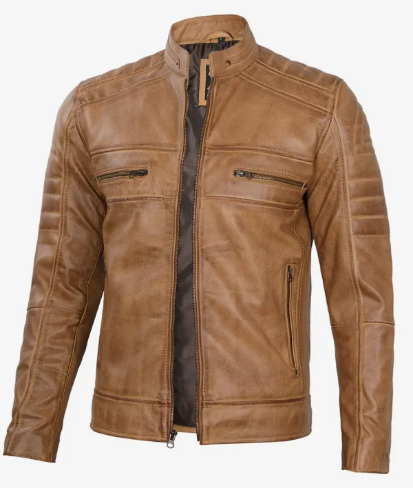 Mens Cafe Racer Brown Leather Jacket