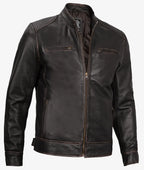 Mens Vintage Brown Leather Cafe Racer Jacket