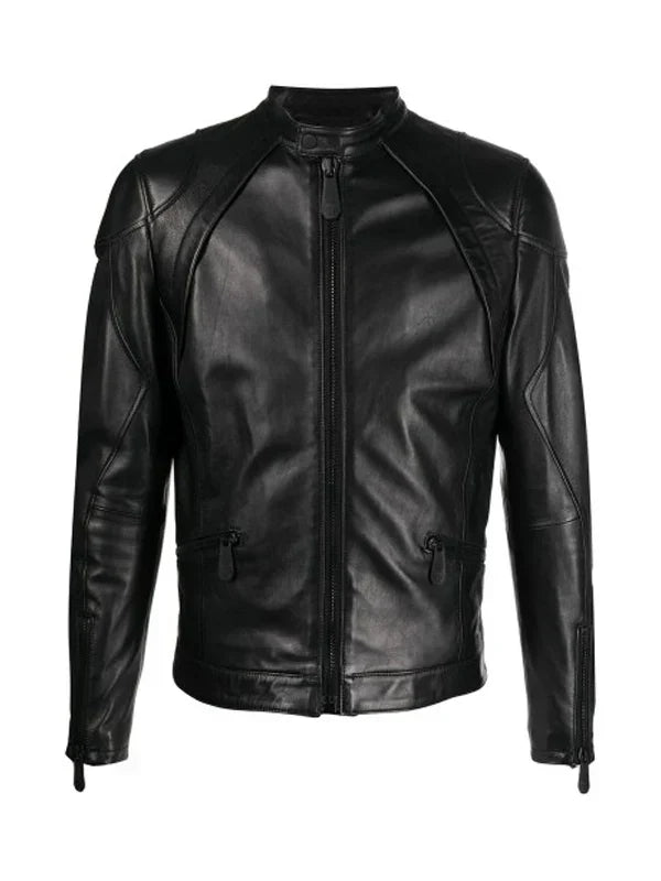 Mens Classic Biker Moto Leather Jacket