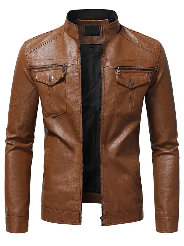 Mens Classic Slim Fit Brown Leather Jacket
