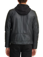 Faux Leather Jacket With Removable Hood