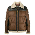 Front Full Zipped Puffer Leather Jacket For Mens