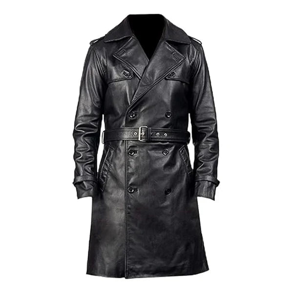 Mens Real Leather Trench Coat