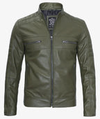 Mens Stylish Olive Green Cafe Racer Jacket