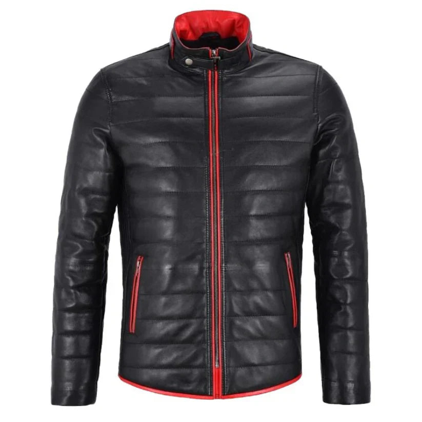 Mens Black Puffer Leather Jacket