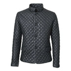 Mens Black Leather Puffer Jacket Diamond Quilted