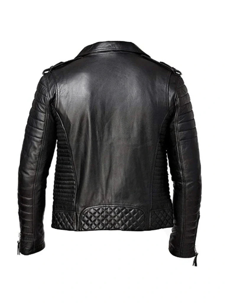 Mens Quilted Biker Leather Jacket
